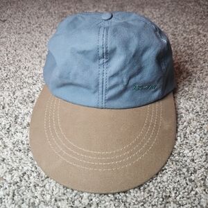 CC Filson Long Bill Wax Canvas Strapback Hat Blue Vintage USA Made Hunt Fishing